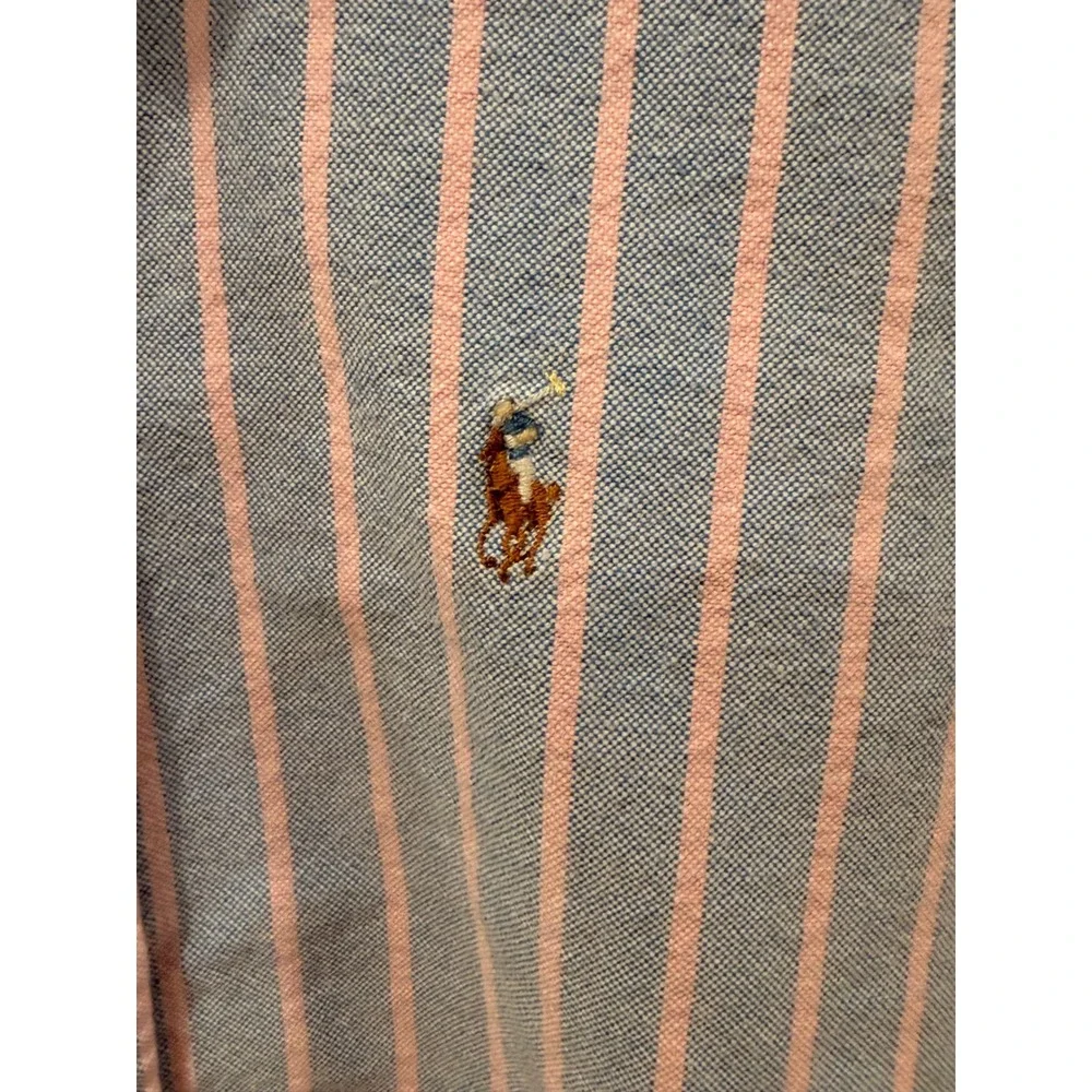 Ralph Lauren Boys Blue Pink Striped Oxford Button Down Shirt Size 6 Cotton